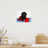 Zwart Speelgoed Poodle puppy met rode sjaal Poster (Keuken)