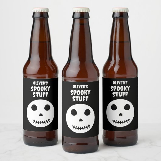 Zwart Spooky Creepy Stuff Halloween Skull Bier Etiket (Flessen)