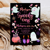 zwart Spooky One Halloween Ghost 1e Verjaardag Kaart