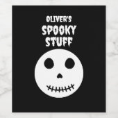 Zwart Spooky Stuff Halloween Skull Wijn Etiket (Enkel label)