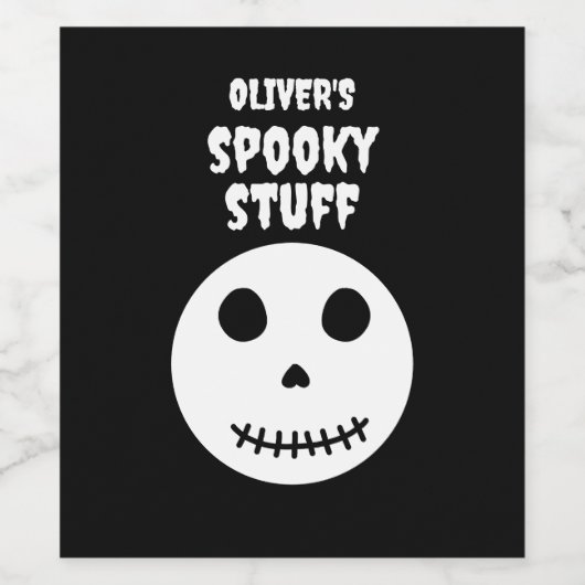 Zwart Spooky Stuff Halloween Skull Wijn Etiket (Enkel label)