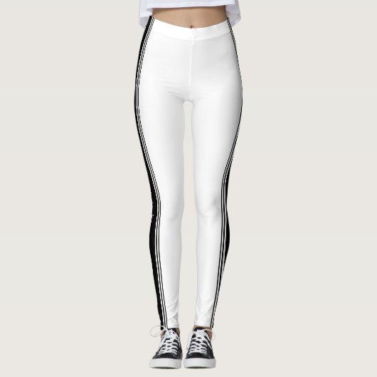 Zwart Sport Side Stripe Wit Leggings Uw Kleuren (Voorkant)