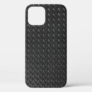 Zwart staal, gecanneleerde metaalstructuur. iPhone 12 hoesje