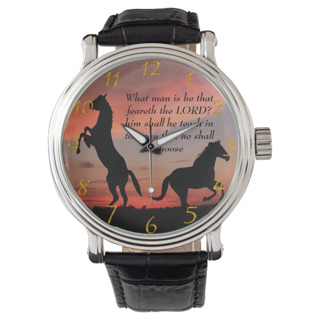 Zwart stallonsilhouet horloge (Voorkant)