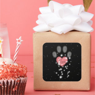 Zwart Starlight Roze Hart Hond Paw Print Pet Name Vierkante Sticker