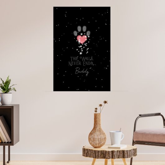 Zwart Starlight Roze Hart Poot Print Hond Memorial (Woonkamer 3)