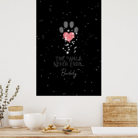 Zwart Starlight Roze Hart Poot Print Hond Memorial (Keuken)