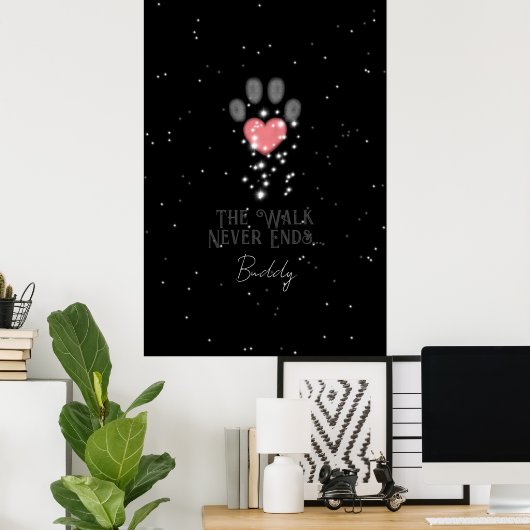 Zwart Starlight Roze Hart Poot Print Hond Memorial (Thuiskantoor)
