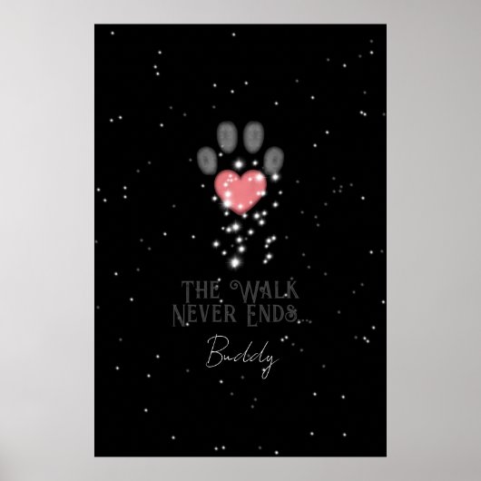 Zwart Starlight Roze Hart Poot Print Hond Memorial (Voorkant)