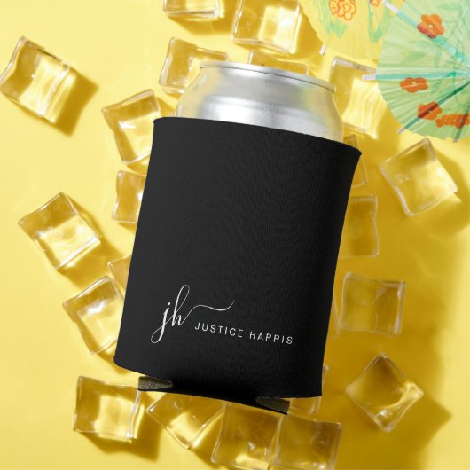 Zwart Stijlvol Manuscript Monogram Modern Aangepas Blikjeskoeler (Insitu Zomer)