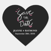Zwart Stijlvolle Kalligrafie Bruiloft Save the Dat Hart Sticker (Voorkant)
