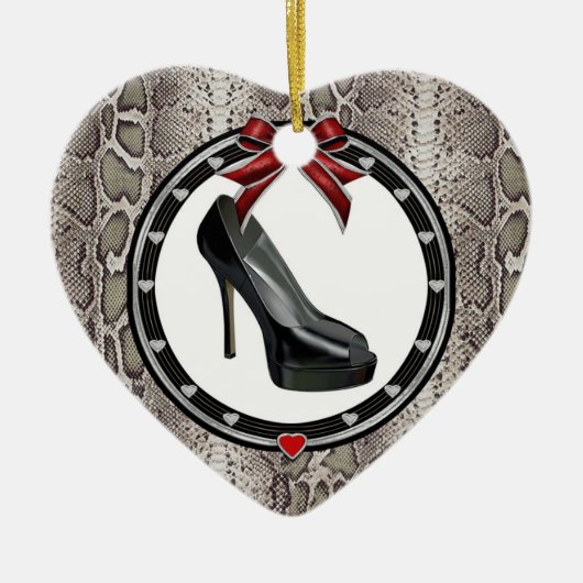 Zwart Stiletto Snakeskin aangepast Ornament hart (Voorkant)