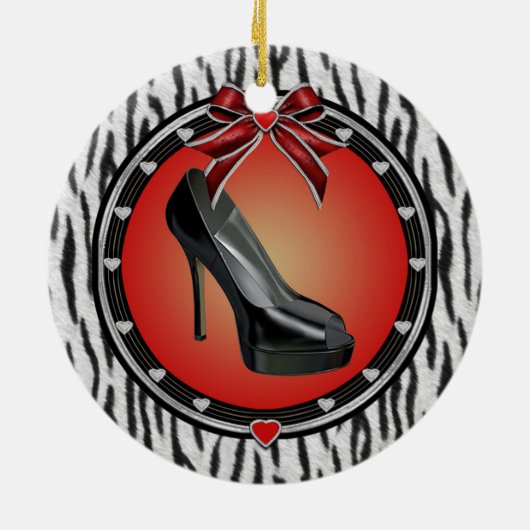Zwart Stiletto Zebra Print Ornament (Achterkant)