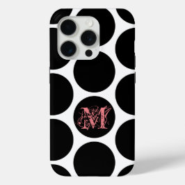 Zwart Stippen patroon - Aangepast Initiaal iPhone 15 Pro Case