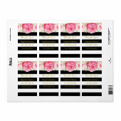 Zwart Streep Roze Waterverf Bloemen Bruiloft Label (Full Sheet)