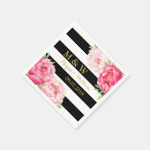 Zwart Strepen Roze Waterverf Bruiloft Monogram Servetten (Hoek)