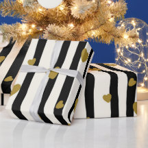 Zwart stripes Golden Heart Wrappapier