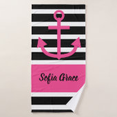 Zwart strippes roze handdoekje voor anker script badhanddoek (Badhanddoek)