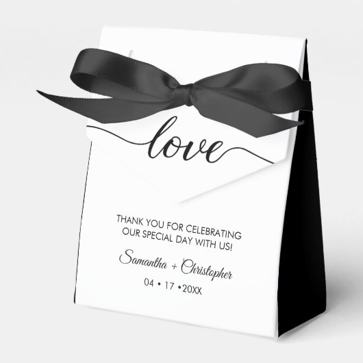 Zwart stropdas Bruiloft Liefde Script  Namen Bedankdoosjes (Voorkant Zijde)