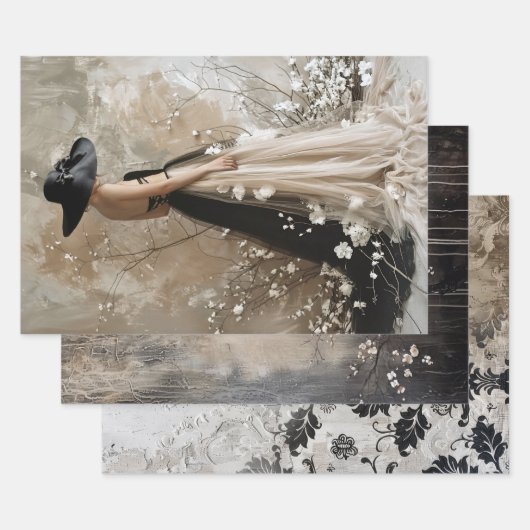 Zwart Stropdas Elegant Moody Heavy Weight Decoupag Inpakpapier Vel (Set)