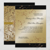 Zwart Stropdas Elegantie, Golden Wedding Invitatio Kaart (Voorkant / Achterkant)