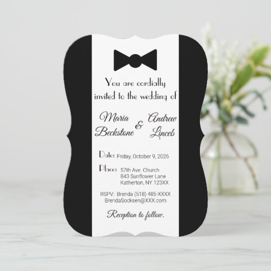 Zwart Stropdas en withuwelijk Kaart (Staand voorkant)