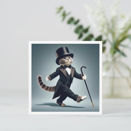 Zwart stropdas feest, danswedstrijd, poes kaart (Staand voorkant)