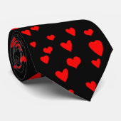 Zwart Stropdas met rode harten (Opgerold)