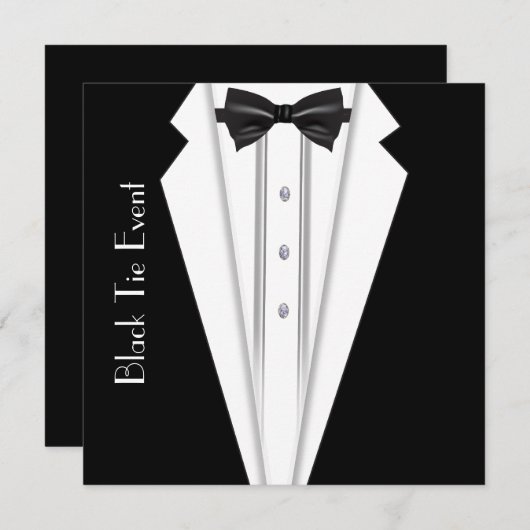 Zwart Stropdas Witte Tuxedo Formele Uitnodiging (Voorkant / Achterkant)