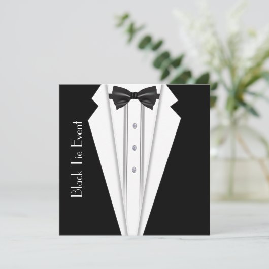Zwart Stropdas Witte Tuxedo Formele Uitnodiging (Staand voorkant)