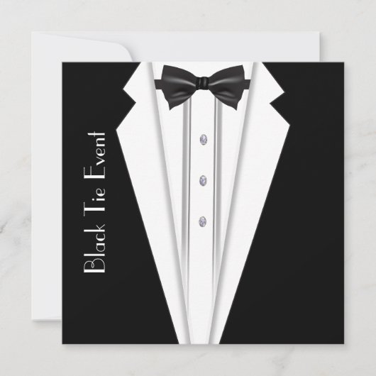 Zwart Stropdas Witte Tuxedo Formele Uitnodiging (Voorkant)