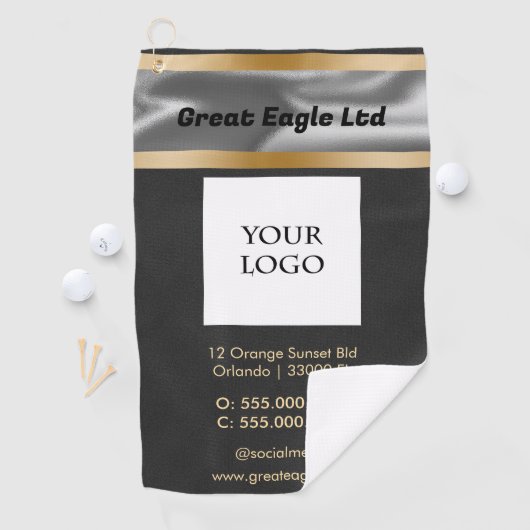 Zwart Suede met Goud & Zilver Business Golfhanddoek (Insitu)