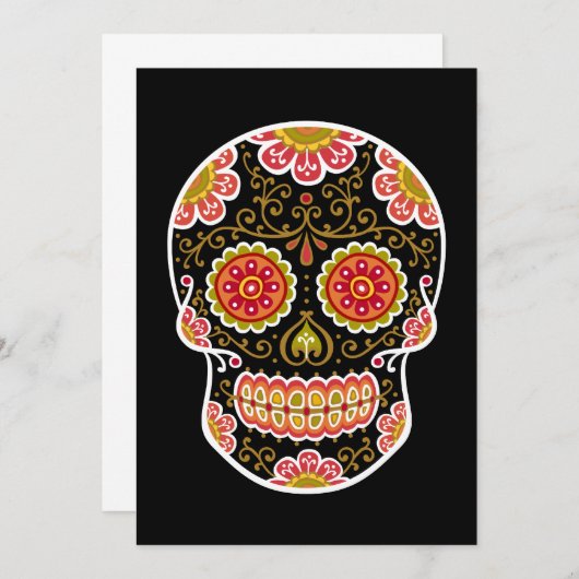 Zwart Sugar Skull Zwart 5" x 7" uitnodiging (Voorkant / Achterkant)