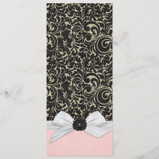 Zwart Swirls Bloemenlint Damask Bruiloft Menu (Achterkant)