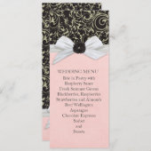 Zwart Swirls Bloemenlint Damask Bruiloft Menu (Voorkant / Achterkant)