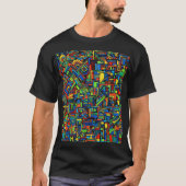 Zwart T-shirt met kleurrijk vierkant design (Voorkant)