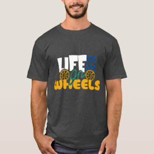 Zwart T-shirt met 'Life on Wheels' tekst.