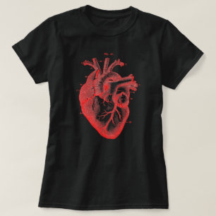 Zwart T-shirt met rood anatomisch hartdiagram voor