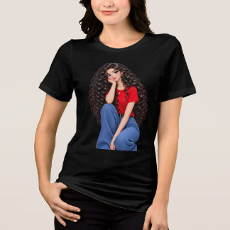 Zwart T-shirt met stijlvol meisjeskunst