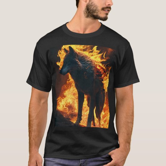 Zwart T-shirt met wolf (Voorkant)