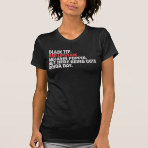 Zwart T-shirt Rode Lipstick Melanin Poppin Afrikaa