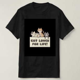 zwart T-shirt voor mannen met een leuk kattenstrip