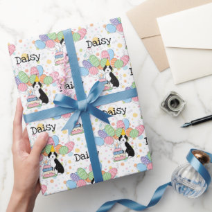 Zwart Tan Aussiedoodle Hond Verjaardagsfeestje Cadeaupapier