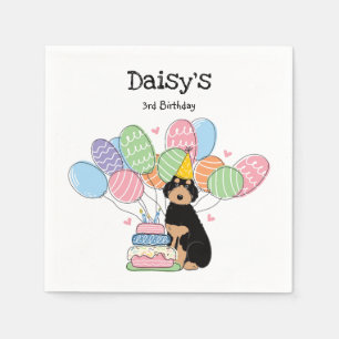 Zwart Tan Aussiedoodle Hond Verjaardagsfeestpapier Servet