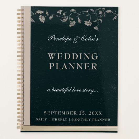Zwart Tan Bibliotheek Boek Hoesje Bruiloft Planner (Voorkant)