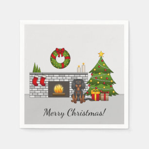 Zwart & Tan Cavalier-hond in een kerstkamer Servet