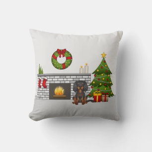 Zwart & Tan Cavalier in een feestelijke kerstkamer Kussen