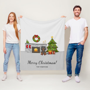 Zwart & Tan Cavalier in een kerstkamer & tekst Fleece Deken