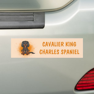Zwart & Tan Cavalier King Charles-hond op oranje Bumpersticker