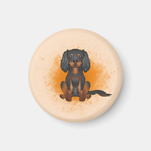 Zwart & Tan Cavalier King Charles-hond op oranje Magneet